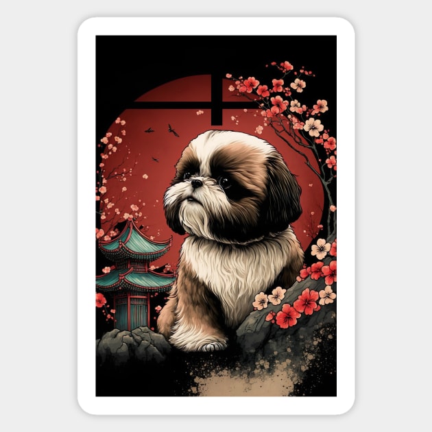 Super Cute Shih Tzu Portrait - Japanese style Sticker by KoolArtDistrict